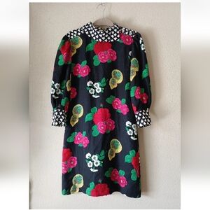Vintage Floral Dress Size 8 100% Silk Made In Hong Kong Colorful